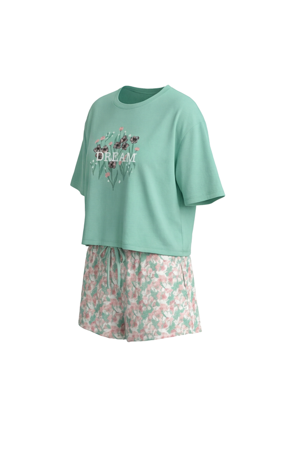 Women SS Oversize Cropped T-Shirt with Wide-Leg Shorts Pajama Set – Cabbage
