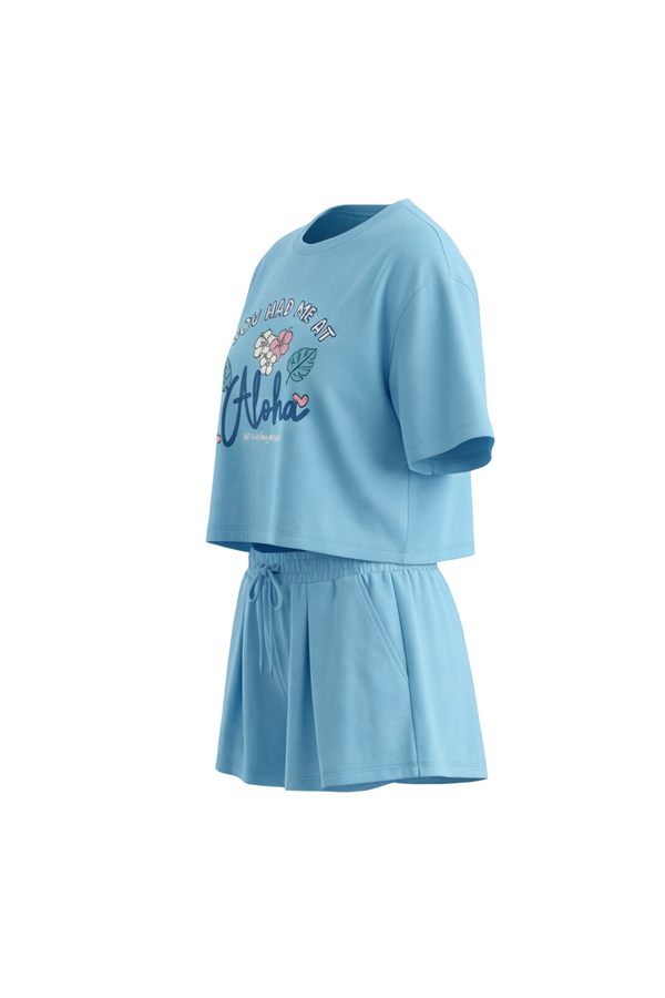 Women SS Oversize Cropped T-Shirt with Wide-Leg Shorts Pajama Set – Tropical Breeze