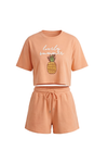 Women SS Oversize Cropped T-Shirt with Wide-Leg Shorts Pajama Set – Peach Cobbler