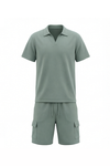 Men V-Neck Polo Pajama Set – Blue Surf