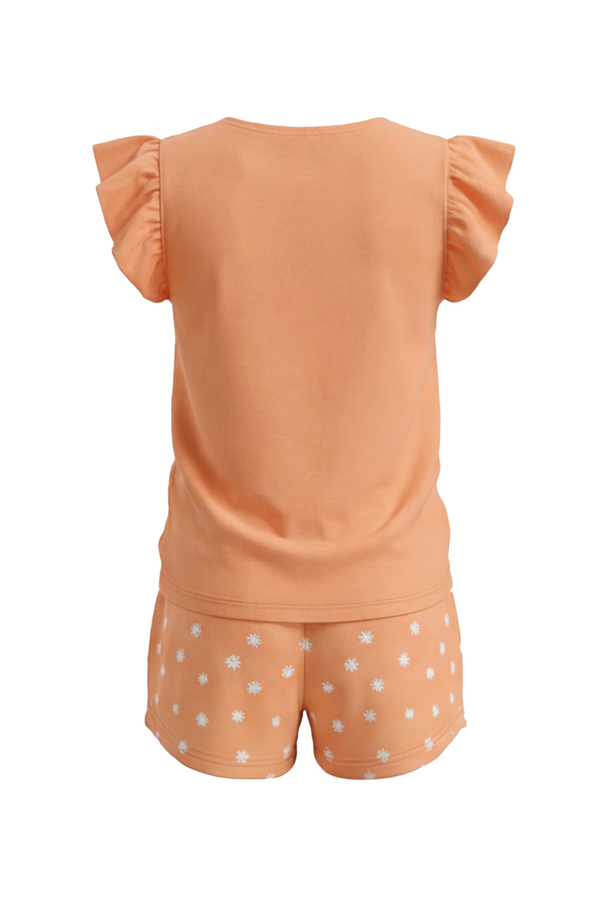 Girls Ruffle Cap Sleeve With Short Pajama Set – Peach Cobbler