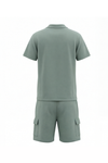 Men V-Neck Polo Pajama Set – Blue Surf