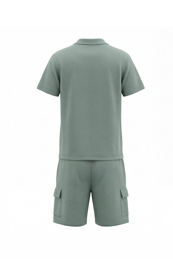 Men V-Neck Polo Pajama Set – Blue Surf