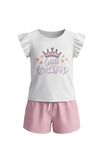 Girls Ruffle Cap Sleeve With Short Pajama Set – Bright White