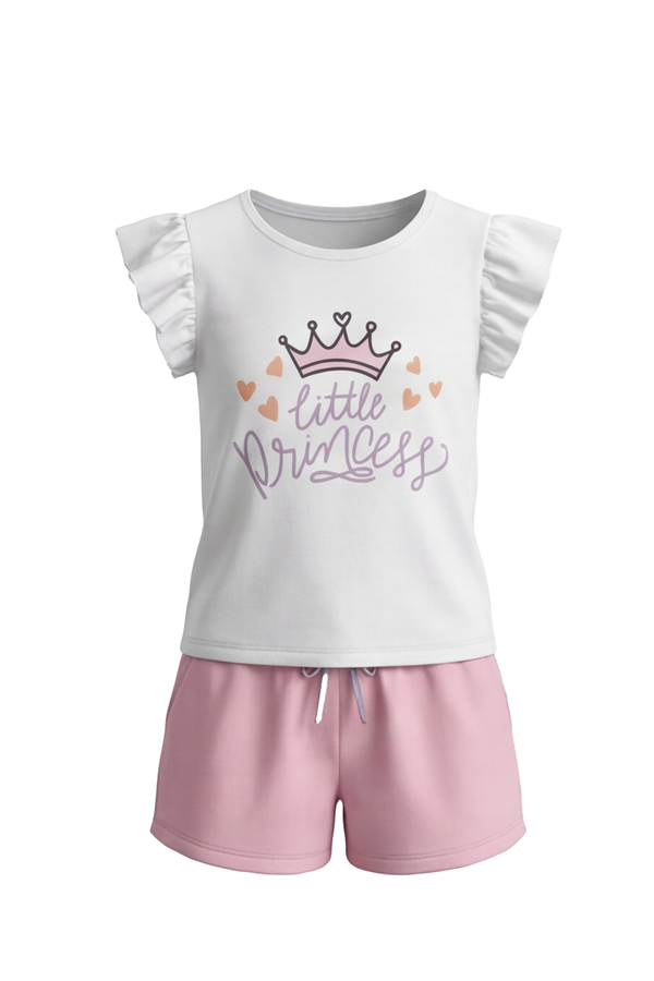 Girls Ruffle Cap Sleeve With Short Pajama Set – Bright White
