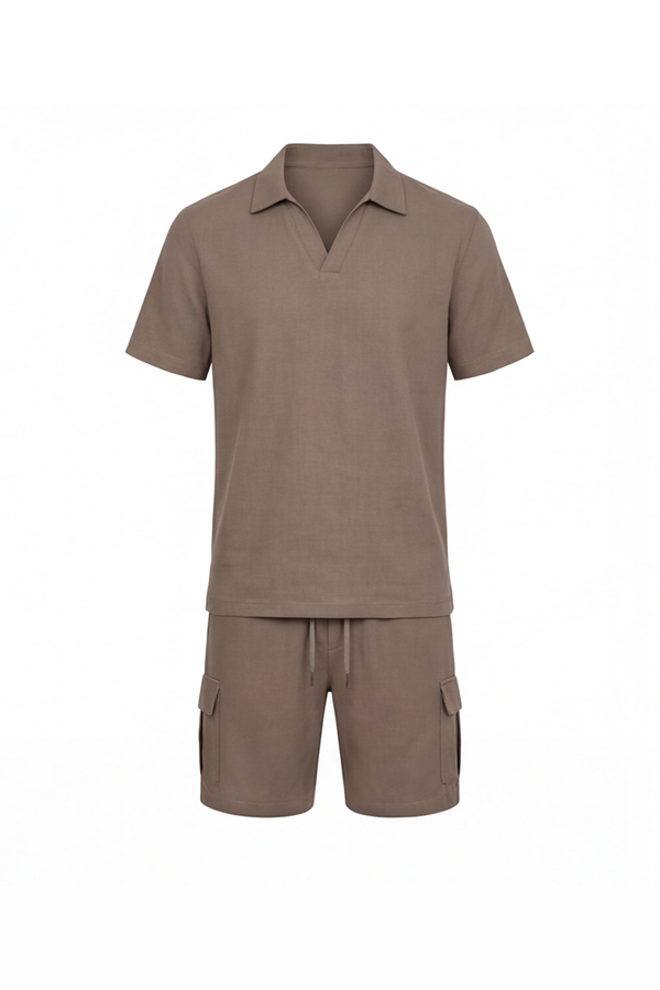 Men V-Neck Polo Pajama Set – Pine Bark