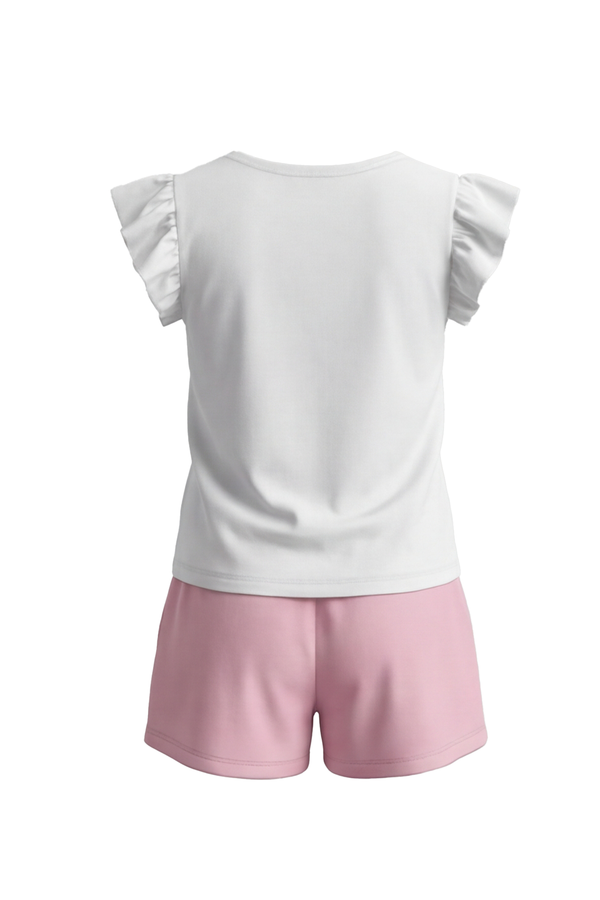Girls Ruffle Cap Sleeve With Short Pajama Set – Bright White
