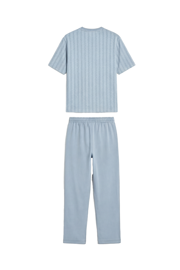 Men Cotton Pajama Set with Pants – Blue Chevron