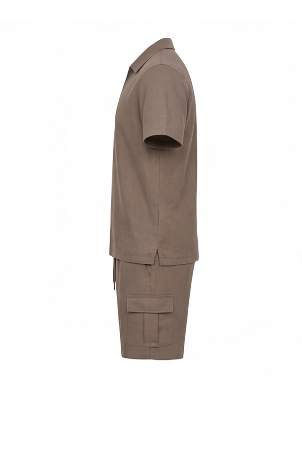 Men V-Neck Polo Pajama Set – Pine Bark