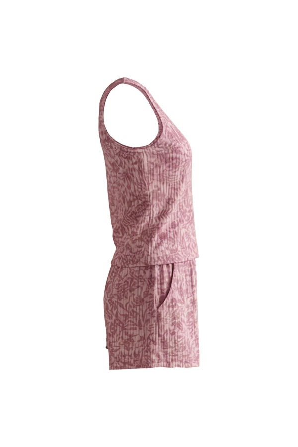 Women Tank Top with Wide-Leg Short Pajama Set – Pink Hibiscus