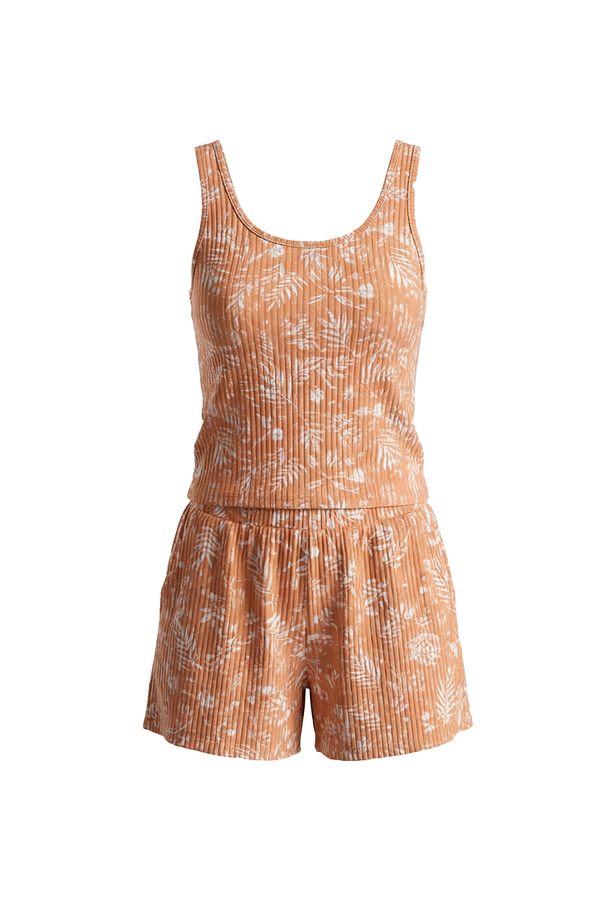 Women Tank Top with Wide-Leg Short Pajama Set – Orange Hibiscus