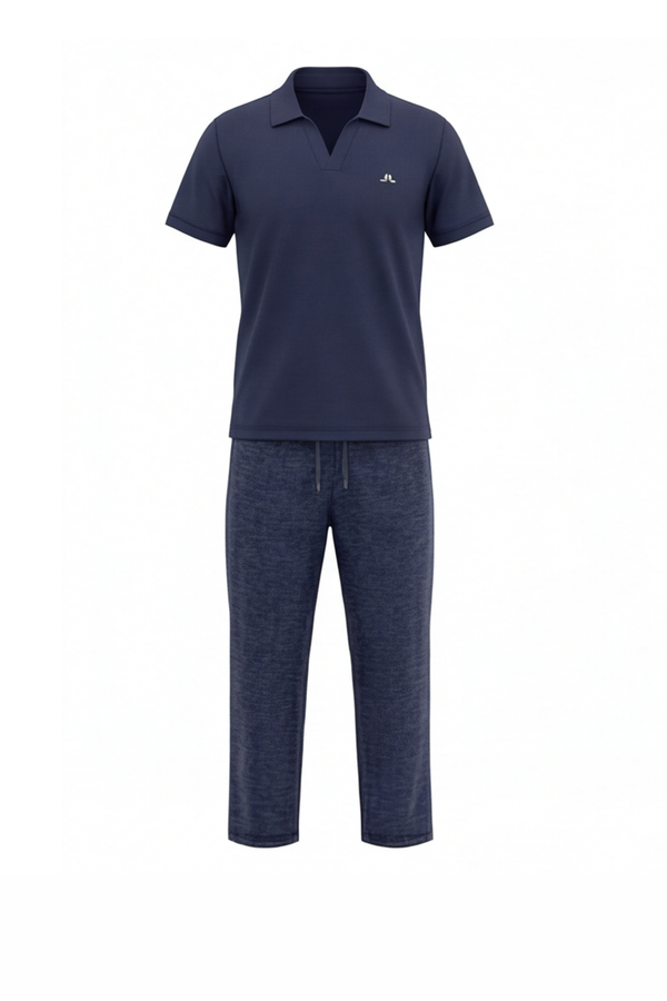 Men V-Neck Polo Pajama Set with Pants – Naval Academy