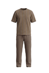 Men Cotton Pajama Set with Pants – Brown Chevron