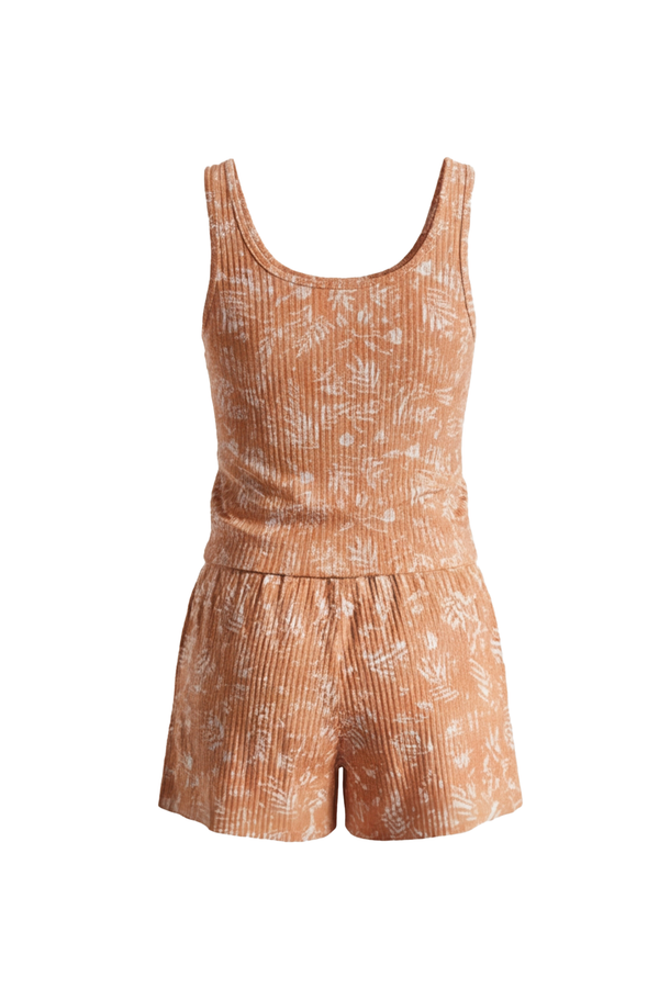 Women Tank Top with Wide-Leg Short Pajama Set – Orange Hibiscus