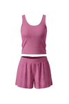 Women Tank Top with Wide-Leg Short Pajama Set – Violet Polka Dots