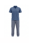 Men V-Neck Polo Pajama Set with Pants – Dutch Blue