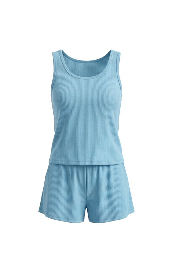 Women Tank Top with Wide-Leg Short Pajama Set – Tropical Breeze