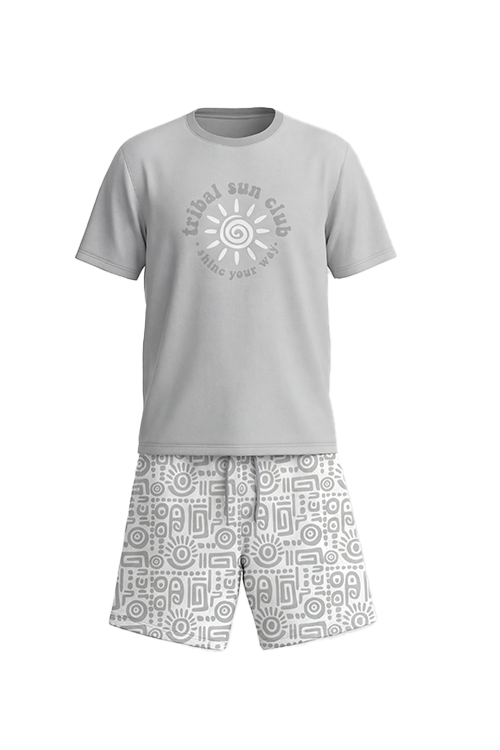Boys SS Round Neck T-Shirt with Short Pajama Set – Glacier Gray