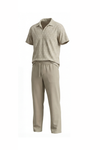 Men V-Neck Polo Pajama Set with Pants – Brown Tribe