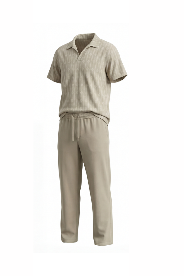 Men V-Neck Polo Pajama Set with Pants – Brown Tribe
