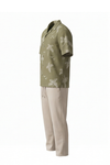 Men Lapel Cotton Pajama Set with Pants – Green Palm Tree