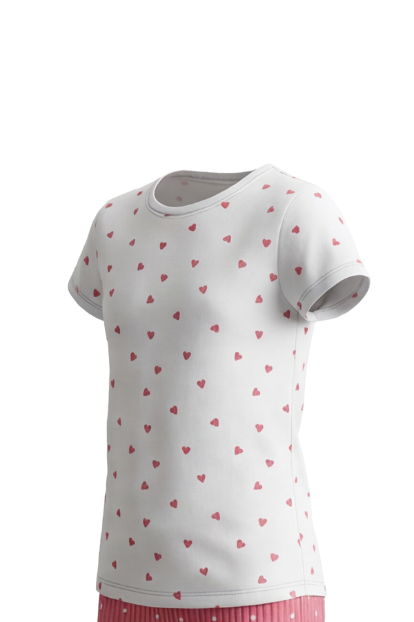 Girls SS T-Shirt With Rib Legging Pajama Set – White Small Heart