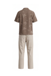 Men Lapel Cotton Pajama Set with Pants – Brown Palm Tree