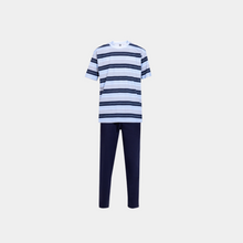 Load image into Gallery viewer, Men Short sleeve Pajama Navy blue stripe print x Navy