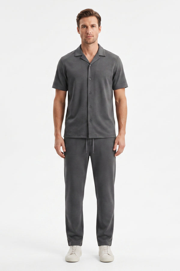Men Lapel Pajama Set with Pants – Cool Grey 11C
