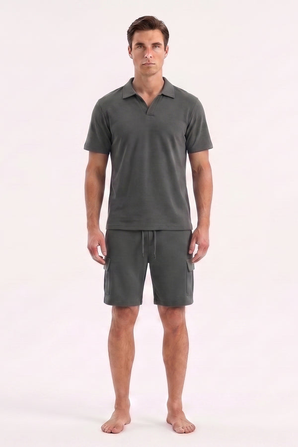 Men V-Neck Polo Pajama Set – Moonless Night