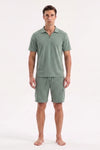 Men V-Neck Polo Pajama Set – Blue Surf