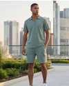 Men V-Neck Polo Pajama Set – Blue Surf