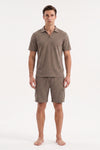 Men V-Neck Polo Pajama Set – Pine Bark