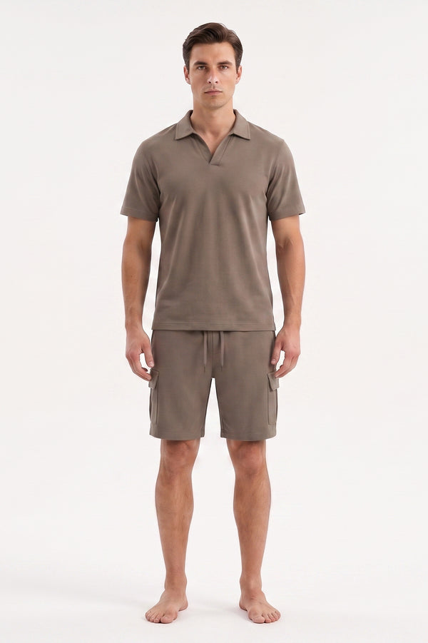 Men V-Neck Polo Pajama Set – Pine Bark