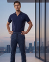 Men V-Neck Polo Pajama Set with Pants – Naval Academy