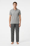 Men V-Neck Polo Pajama Set with Pants – Glacier Gray