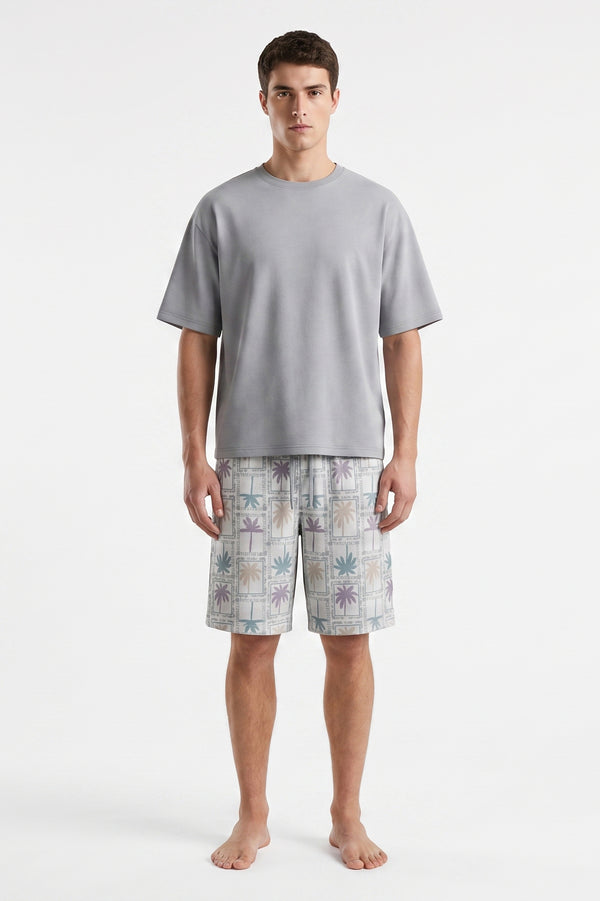 Men Oversized Cotton Pajama Set – Glacier Gray