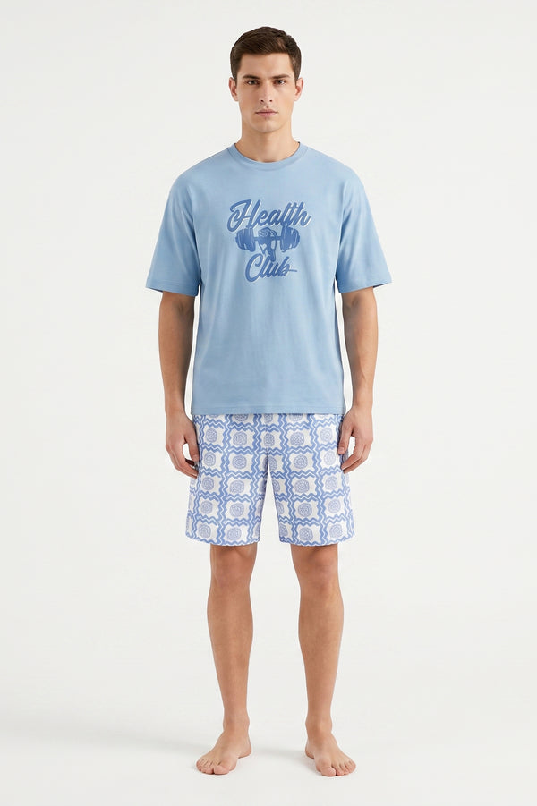 Men Oversized Cotton Pajama Set – Sky Blue