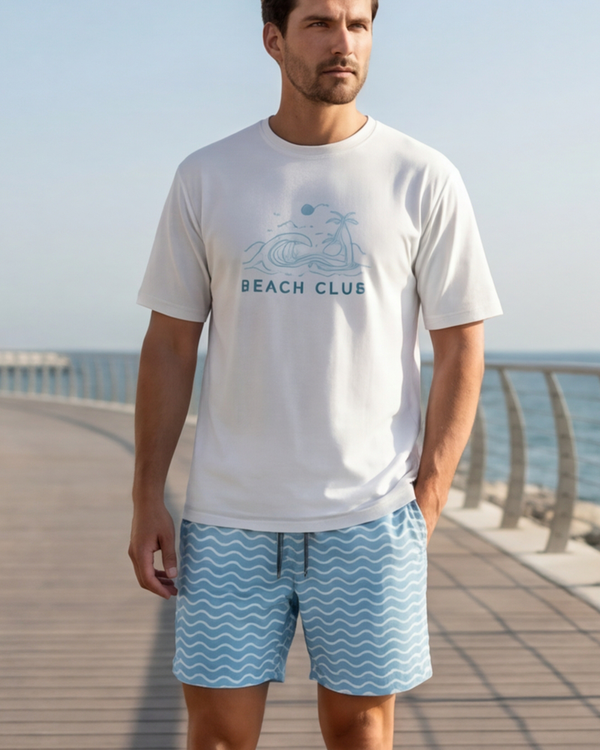بيجامة رجالي قطن برقبة دائرية Bright White بتصميم مطبوع – راحة وأناقة يومية