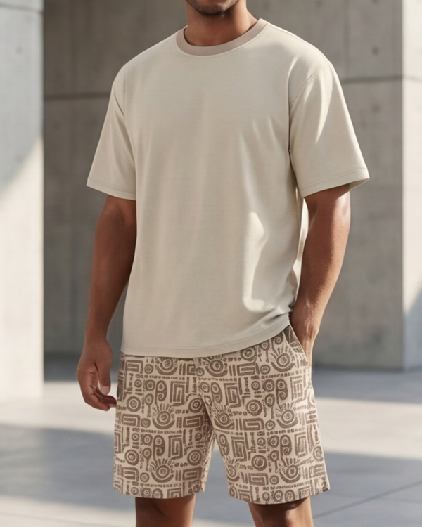 Men Round Neck Cotton Pajama Set – Marshmallow