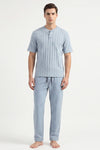 Men Cotton Pajama Set with Pants – Blue Chevron