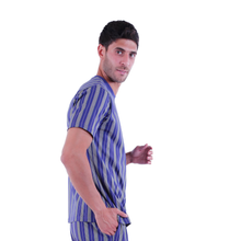 Load image into Gallery viewer, Men Short Sleeve T.SHIRT Navy Green Stripe