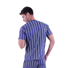 Load image into Gallery viewer, Men Short Sleeve T.SHIRT Navy Green Stripe