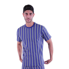 Load image into Gallery viewer, Men Short Sleeve T.SHIRT Navy Green Stripe