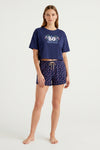 Women Short Sleeve Cotton Pajama Set – Blue Depths