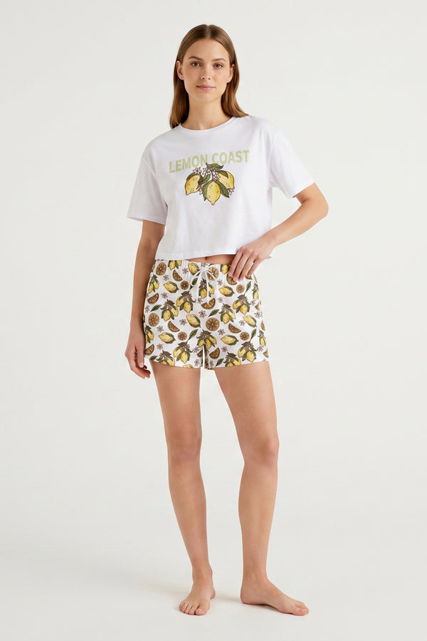 Women Short Sleeve Cotton Pajama Set – Bright White