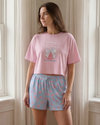 Women SS Oversize Cropped T-Shirt with Wide-Leg Shorts Pajama Set – Ballerina