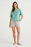 Women SS Oversize Cropped T-Shirt with Wide-Leg Shorts Pajama Set – Cabbage