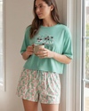 Women SS Oversize Cropped T-Shirt with Wide-Leg Shorts Pajama Set – Cabbage