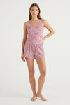Women Tank Top with Wide-Leg Short Pajama Set – Pink Hibiscus